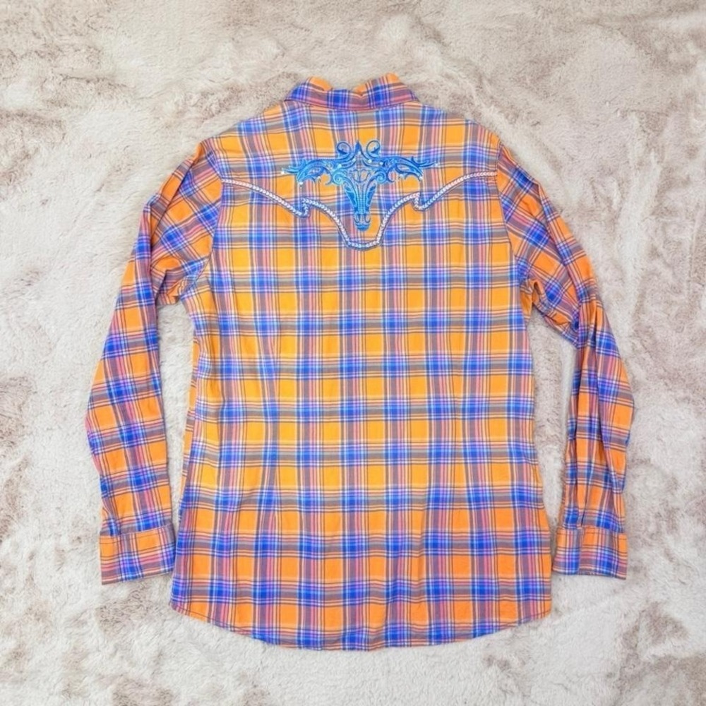 Rock 47 Wrangler Western Snap Shirt Rhinestone Embroidered Plaid Womens L - Picture 8 of 8
